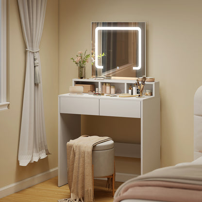Linora Roso White Dressing Table With LED Mirror And Built In Storage