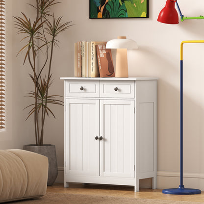 Zilu Freestanding Bathroom Storage Cabinet With 2 Drawers And Cupboard Traditional White Finish 75x60cm