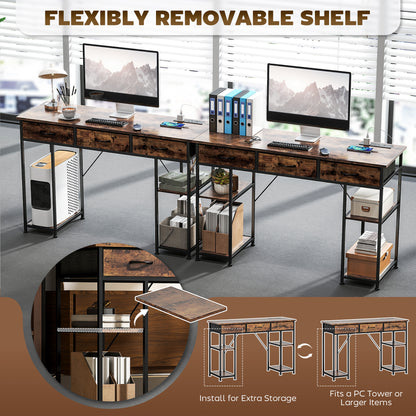 Hariva 120cm Wooden Rustic Brown Home Office Desk With Power Sockets 3 Fabric Drawers And 4 Storage Shelves