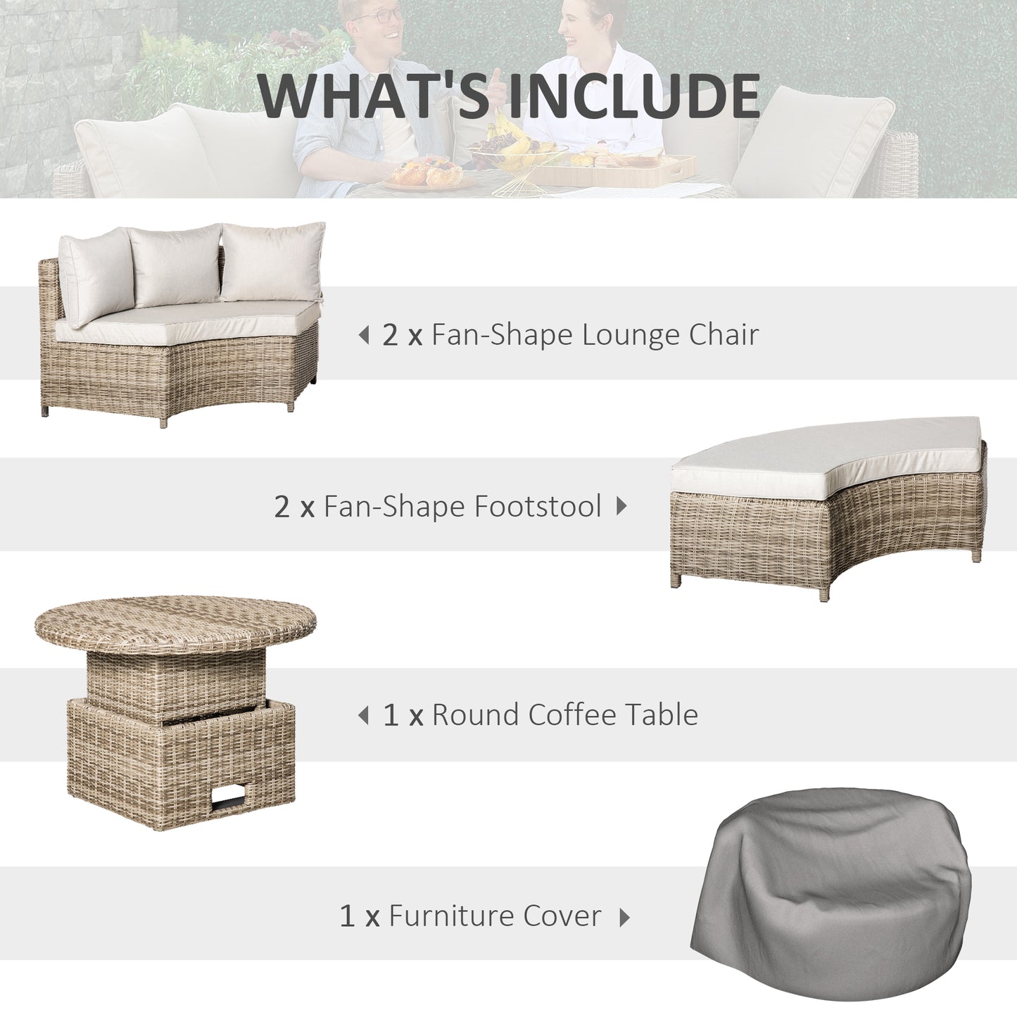 Rolipa Faux Rattan Grey 5 Piece Round Outdoor Daybed Set With Lift Up Coffee Table And Cover