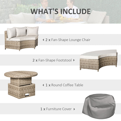 Rolipa Faux Rattan Grey 5 Piece Round Outdoor Daybed Set With Lift Up Coffee Table And Cover