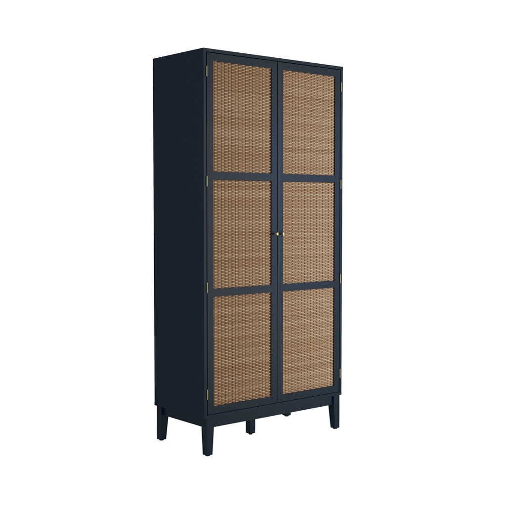 Waterford Blue Oak Wood and Rattan 2 Door Wardrobe