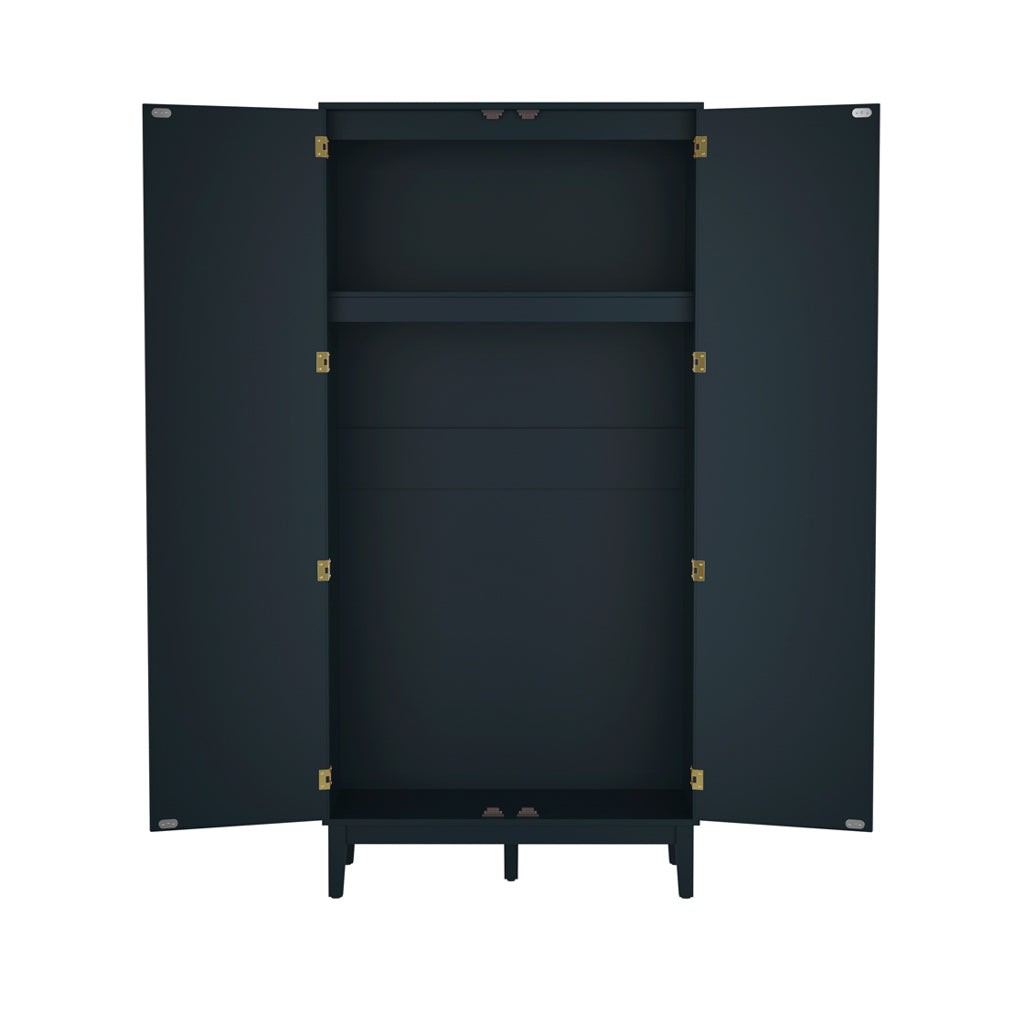 Waterford Blue Oak Wood and Rattan 2 Door Wardrobe
