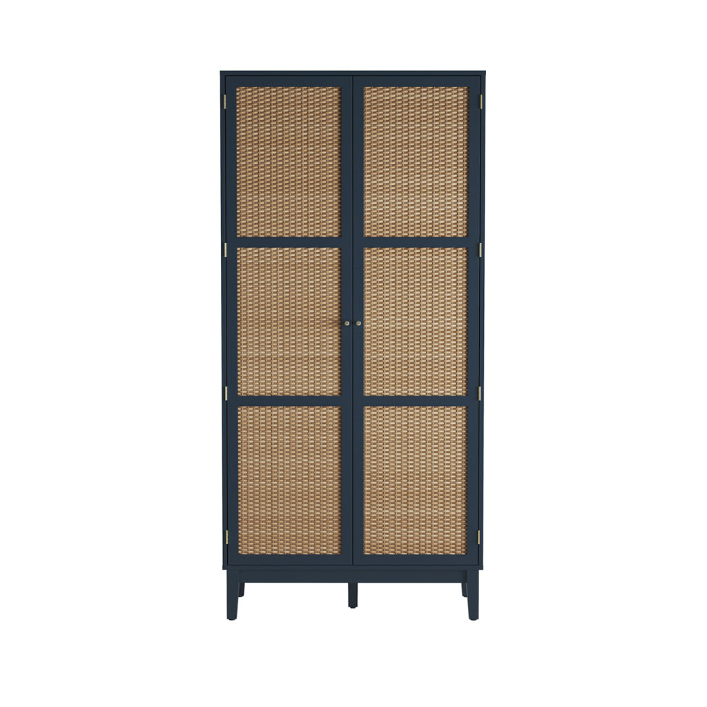 Waterford Blue Oak Wood and Rattan 2 Door Wardrobe