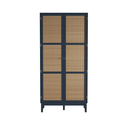 Waterford Blue Oak Wood and Rattan 2 Door Wardrobe