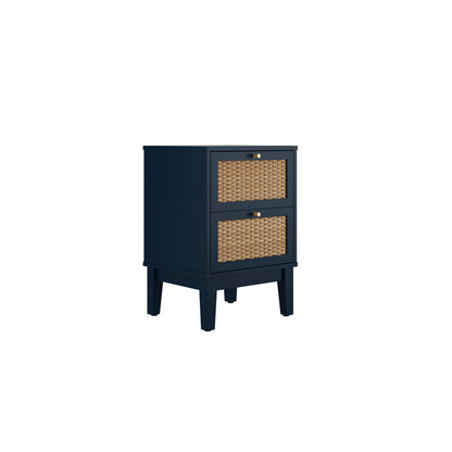 Waterford Blue Oak and Rattan Bedside Table 2 Drawers