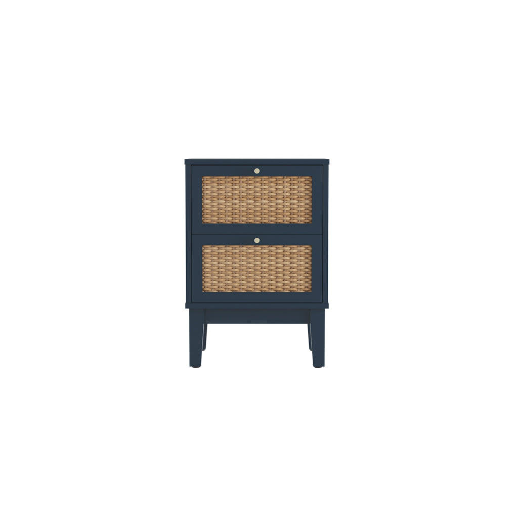 Waterford Blue Oak and Rattan Bedside Table 2 Drawers