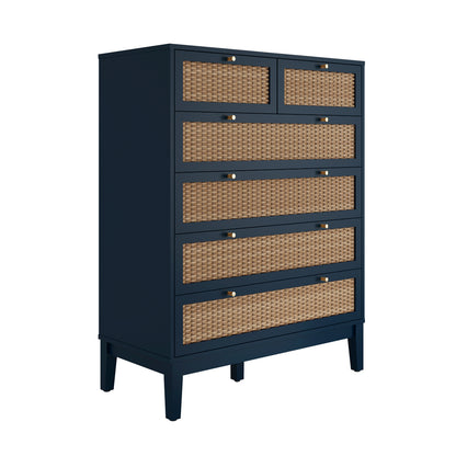Waterford Blue Oak and Rattan Chest Of 6 Drawers