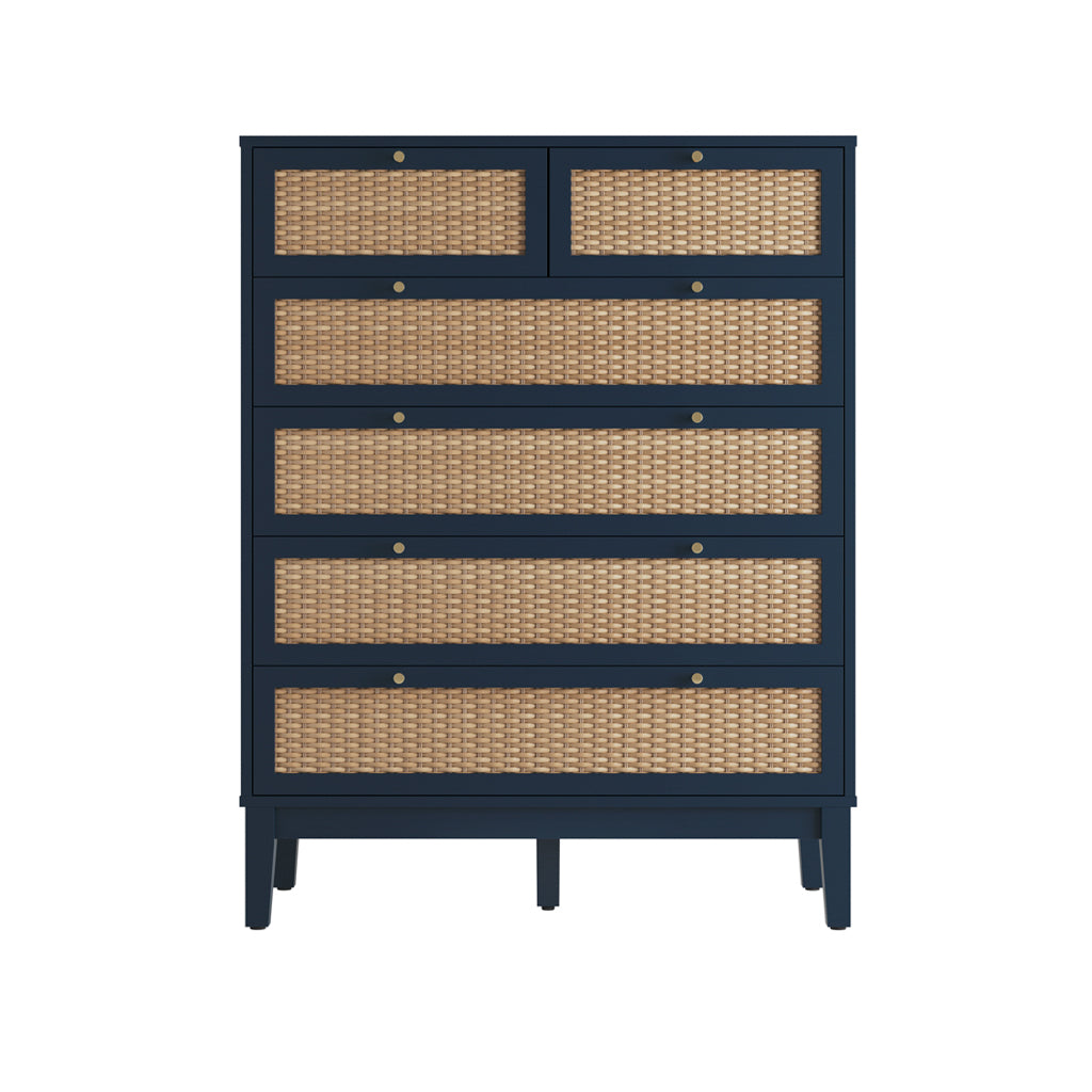 Waterford Blue Oak and Rattan Chest Of 6 Drawers
