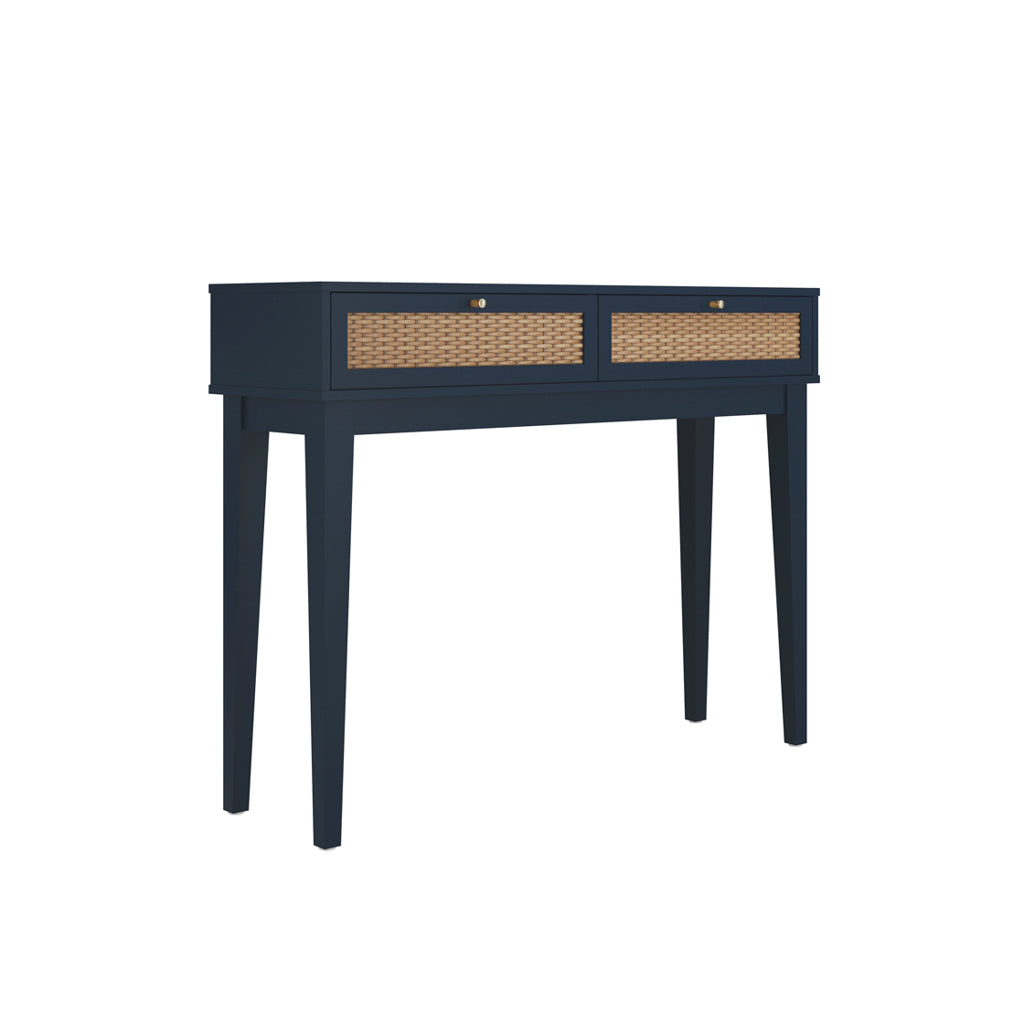Waterford Blue  Oak Wood and Rattan Blue Dressing Table 2 Drawers