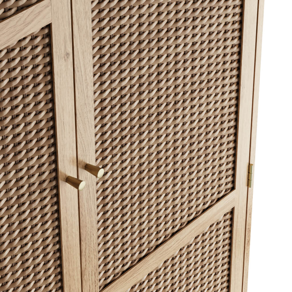 Waterford Oak Wood and Rattan 2 Door Wardrobe