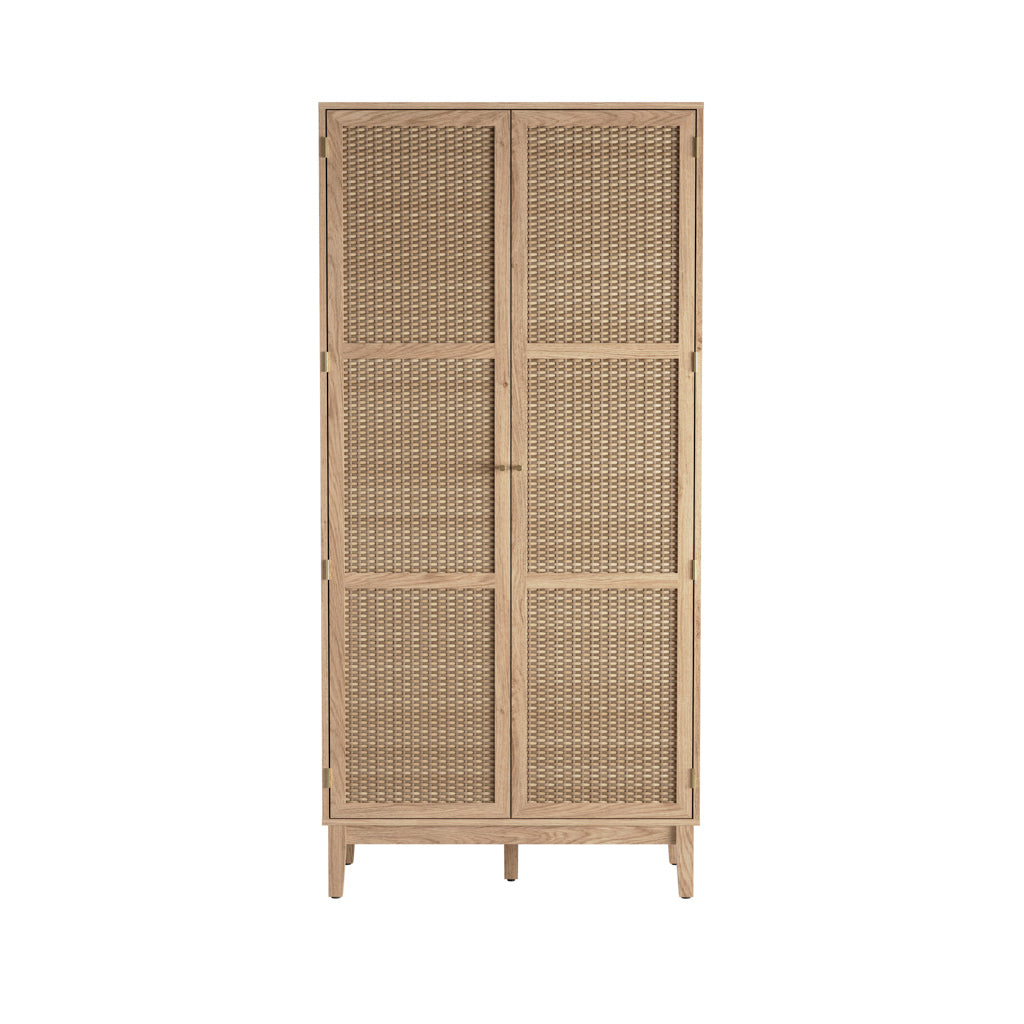 Waterford Oak Wood and Rattan 2 Door Wardrobe