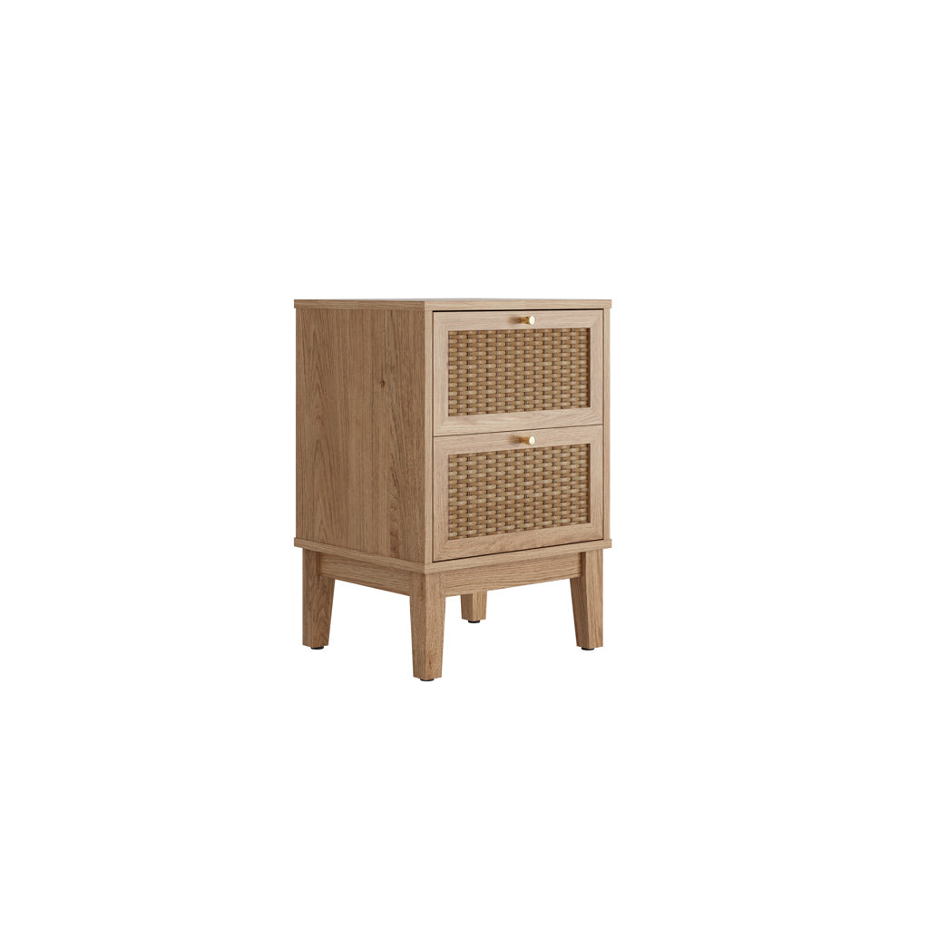 Waterford Oak Wood and Rattan Bedside Cabinet 2 Doors