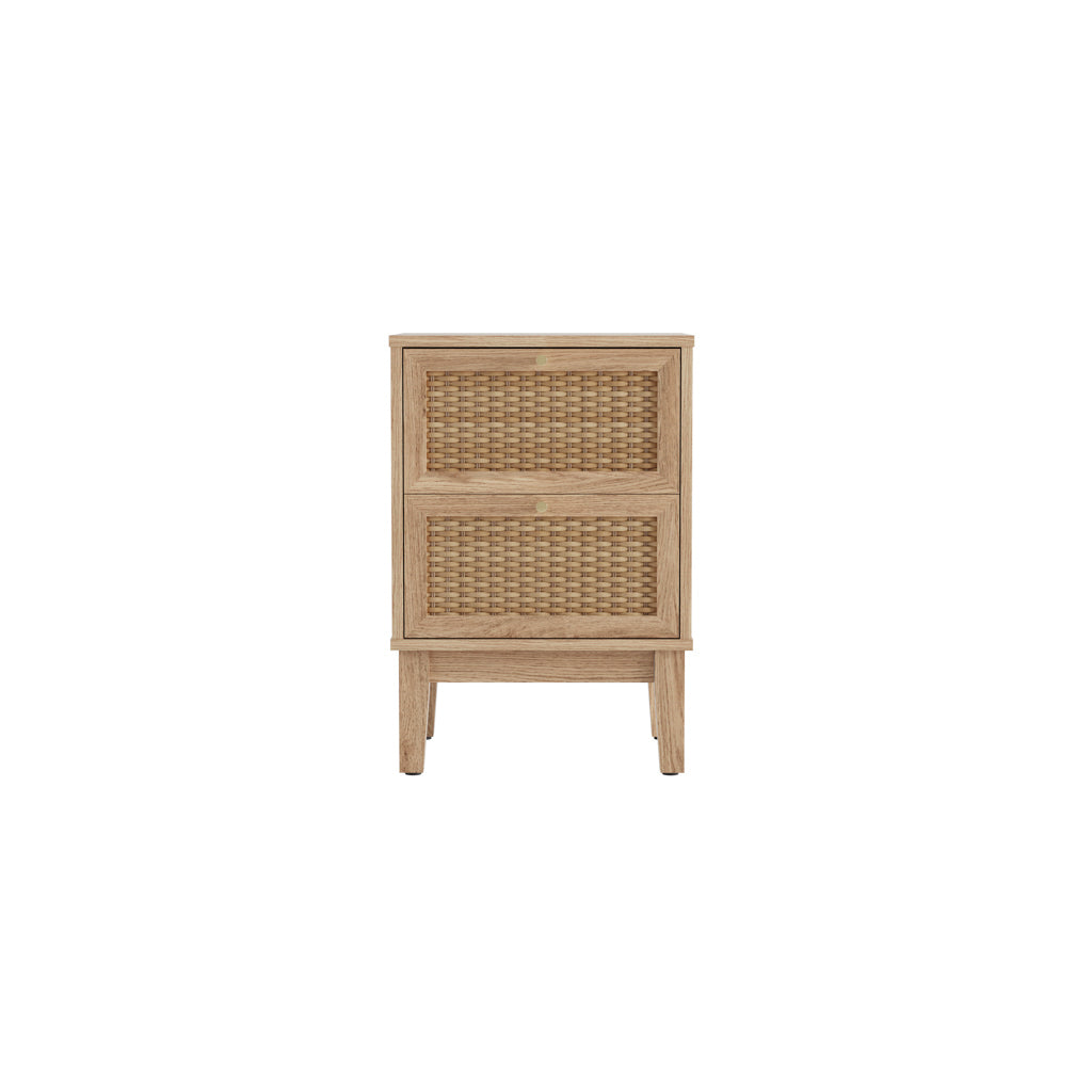 Waterford Oak Wood and Rattan Bedside Cabinet 2 Doors