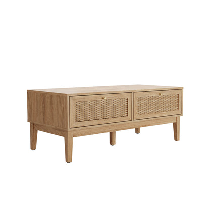 Waterford Oak Wood and Rattan Coffee Table 2 Doors