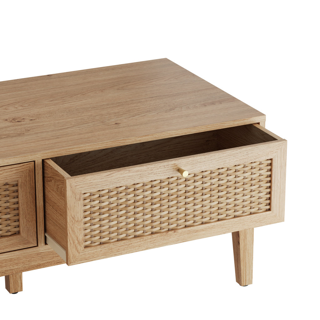 Waterford Oak Wood and Rattan Coffee Table 2 Doors