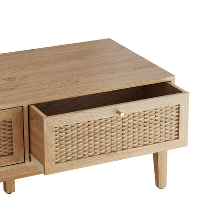 Waterford Oak Wood and Rattan Coffee Table 2 Doors