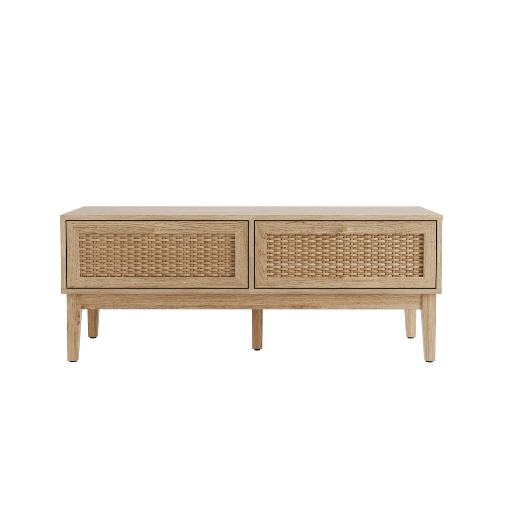 Waterford Oak Wood and Rattan Coffee Table 2 Doors