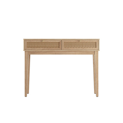 Waterford Oak Wood and Rattan Desk Table 2 Drawers