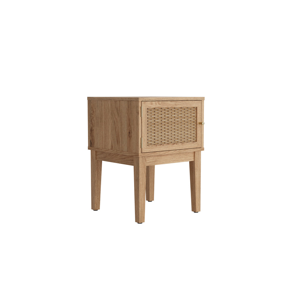 Waterford Oak Wood and Rattan Bedside Table 1 Door