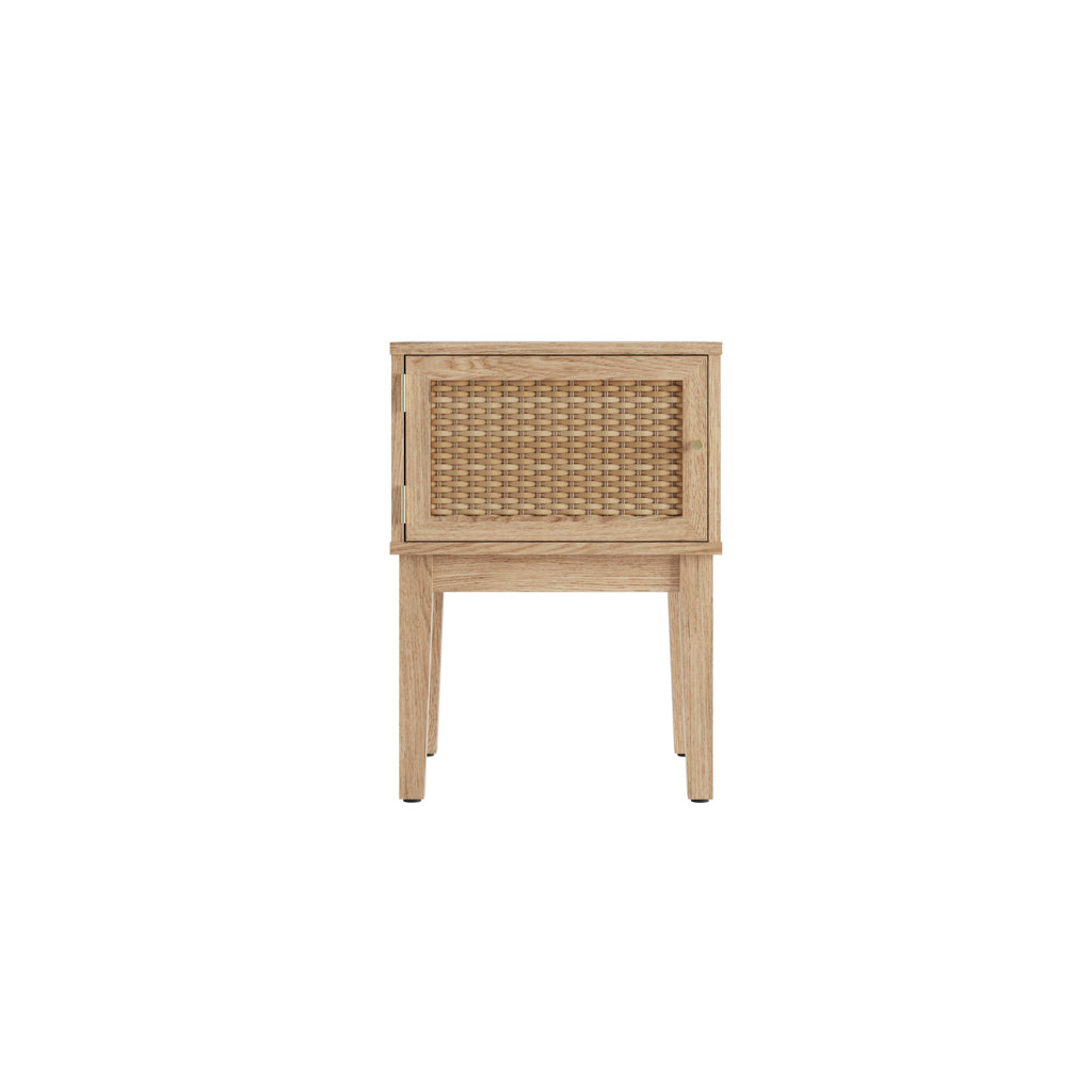 Waterford Oak Wood and Rattan Bedside Table 1 Door