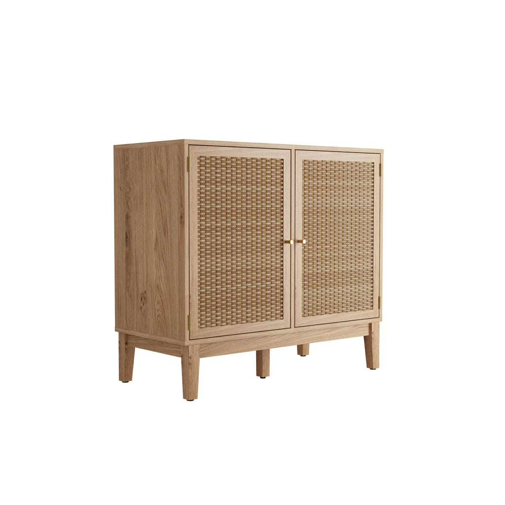 Waterford Oak Wood and Rattan Small Sideboard 2 Drawers
