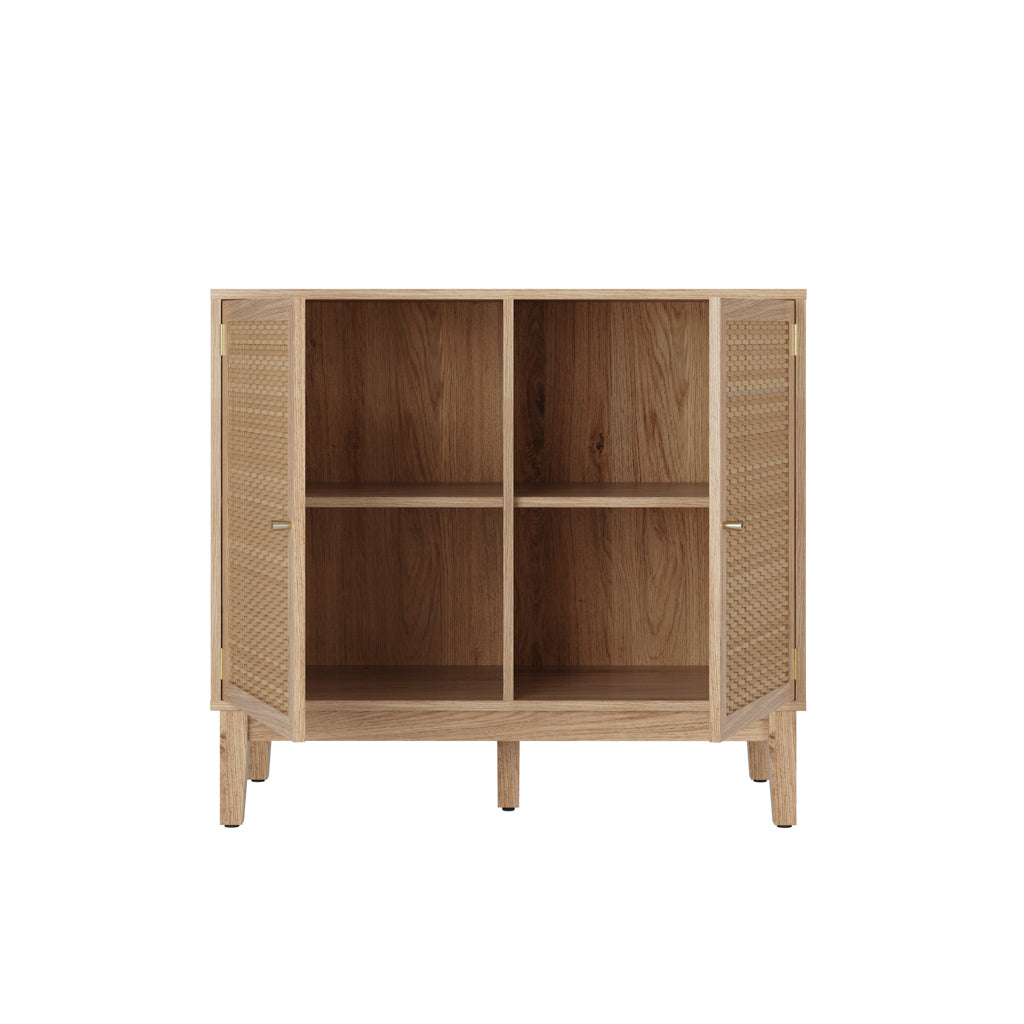 Waterford Oak Wood and Rattan Small Sideboard 2 Drawers
