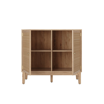 Waterford Oak Wood and Rattan Small Sideboard 2 Drawers