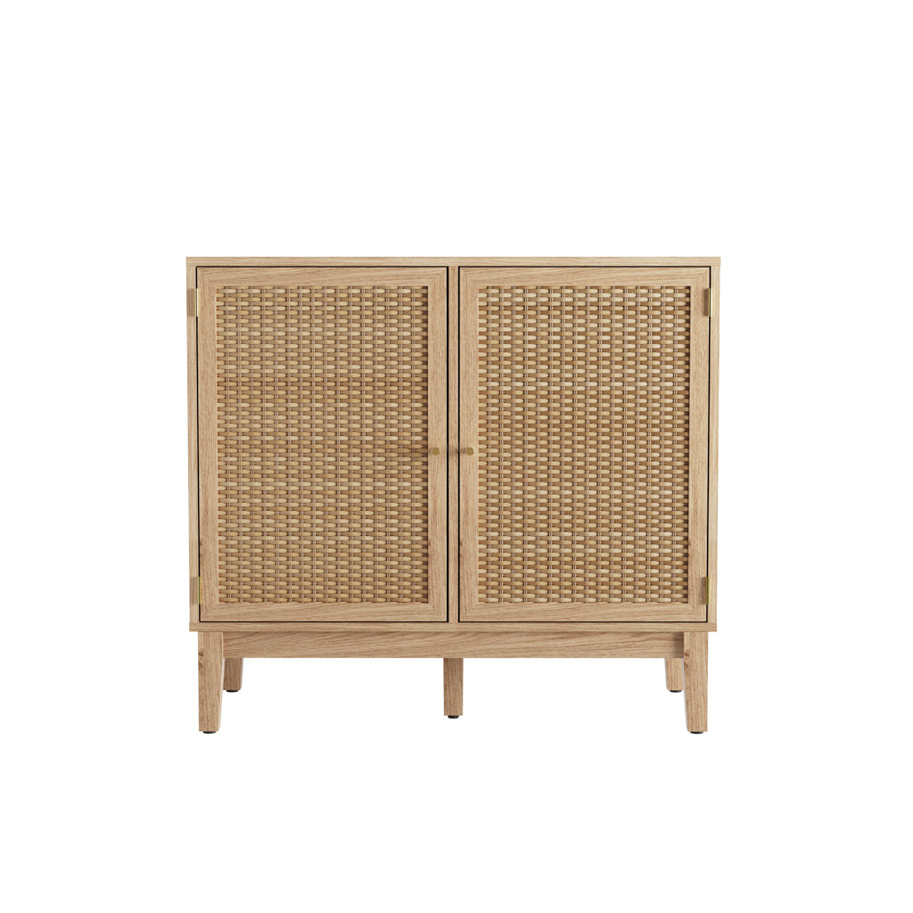 Waterford Oak Wood and Rattan Small Sideboard 2 Drawers