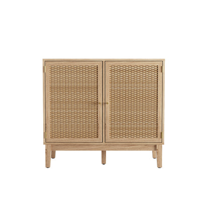 Waterford Oak Wood and Rattan Small Sideboard 2 Drawers