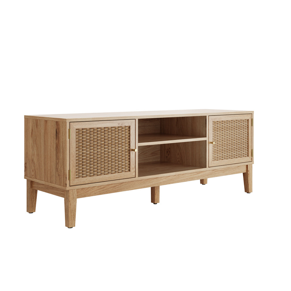 Waterford Oak Wood and Rattan TV Unit 2 Doors