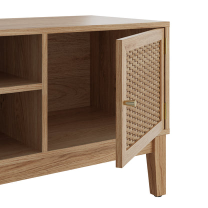 Waterford Oak Wood and Rattan TV Unit 2 Doors
