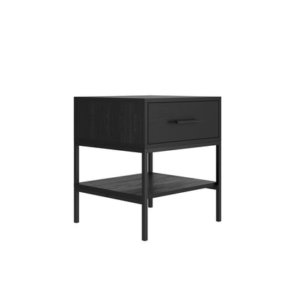 Katta Matt Black Wooden Bedside Table 1 Drawer Bottom Shelf