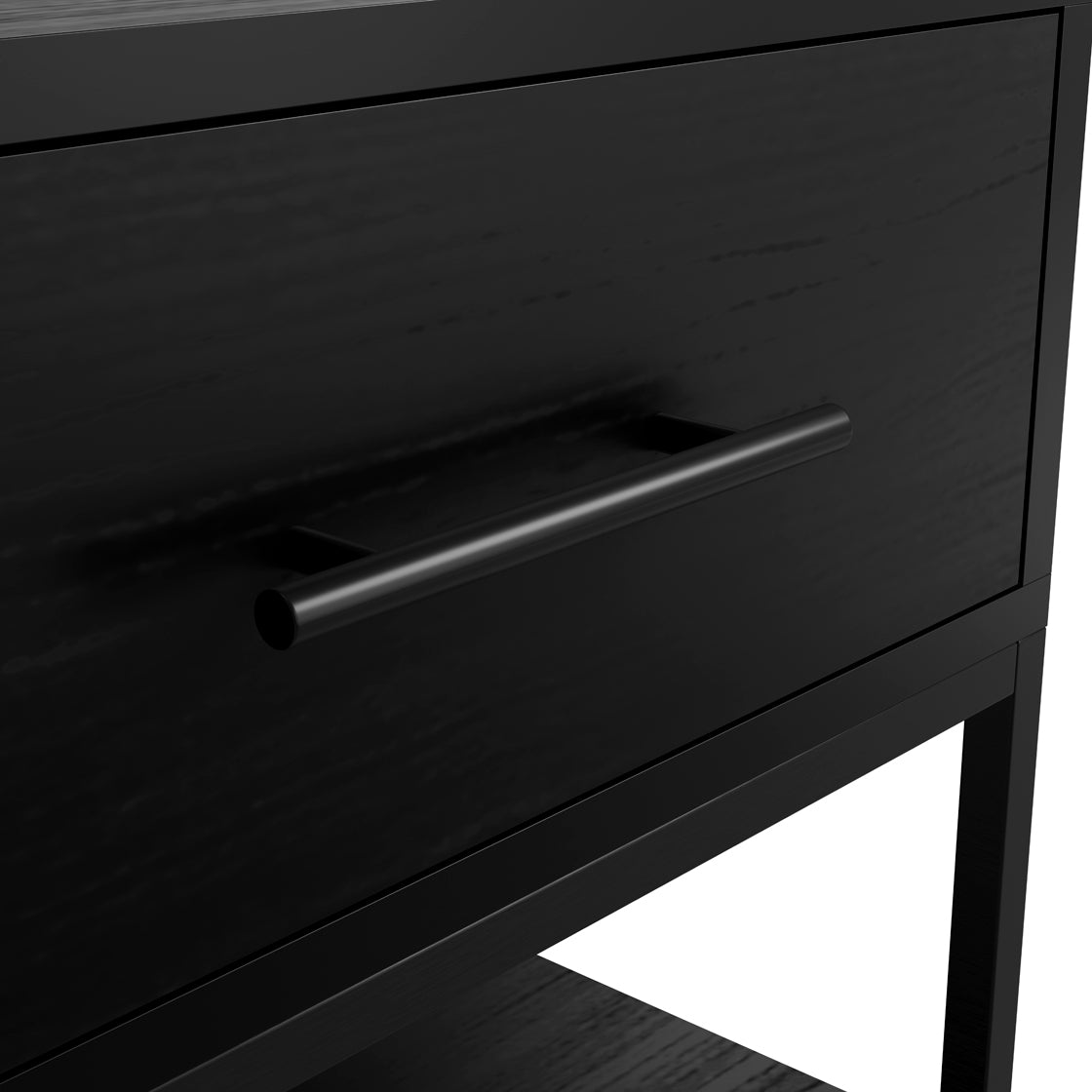Katta Matt Black Wooden Bedside Table 1 Drawer Bottom Shelf