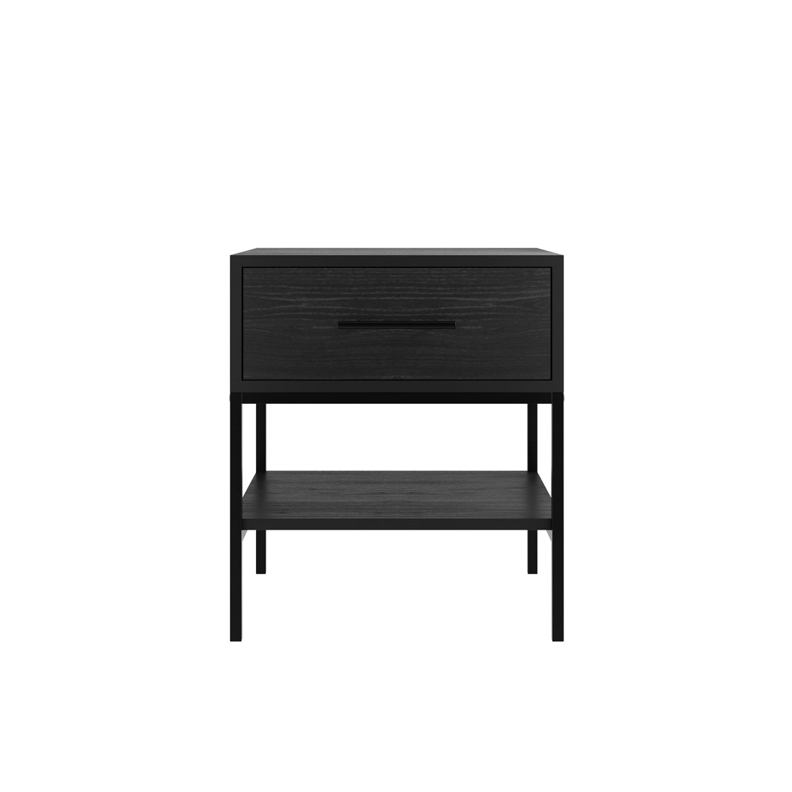 Katta Matt Black Wooden Bedside Table 1 Drawer Bottom Shelf