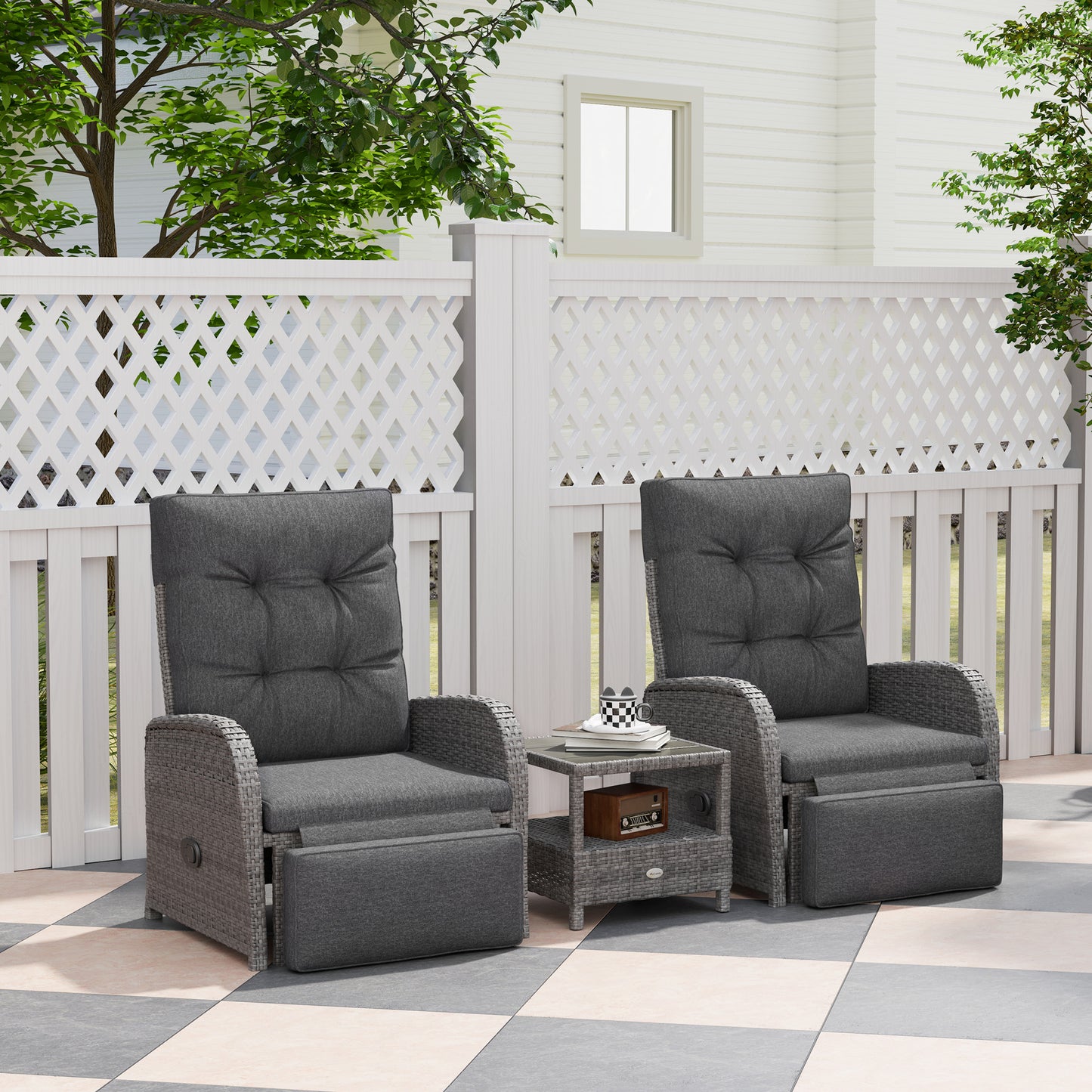 Hafa Rattan Grey 2 Seater Outdoor Chaise Lounge Sofa Set With Cushions