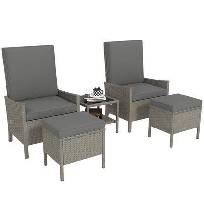 Liromo Rattan Dark Grey 5 Piece Garden Bistro Set with Recliner Chairs Stools and Table