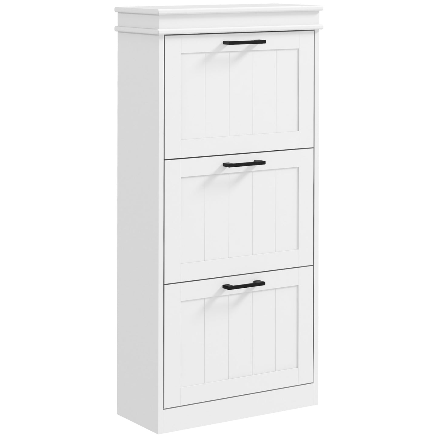 Naravi Vino Wooden White Minimal 3 Drawer Shoe Cabinet For 15 Pairs
