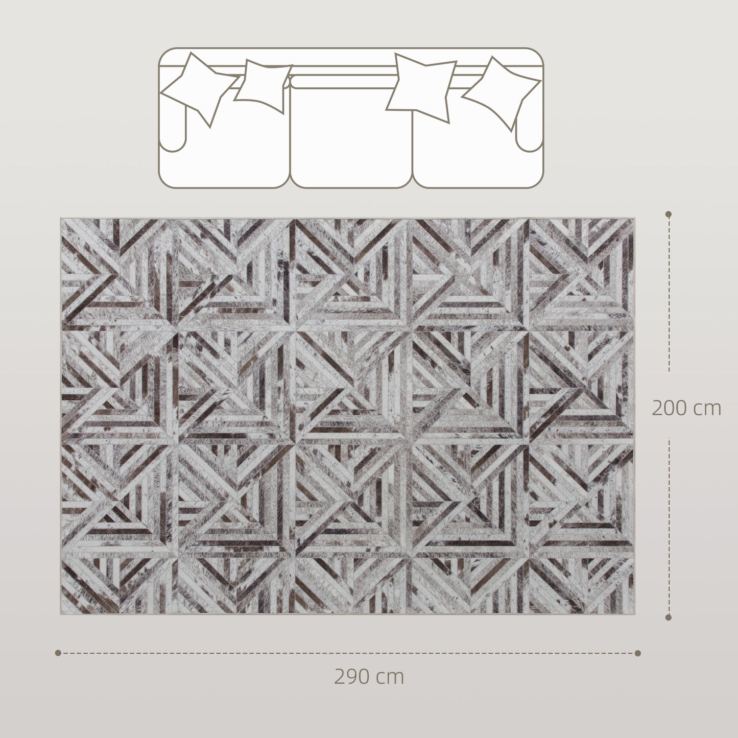 Fisuk 290 x 200cm Chenille Brown Triangle Pattern Non Slip Washable Rug