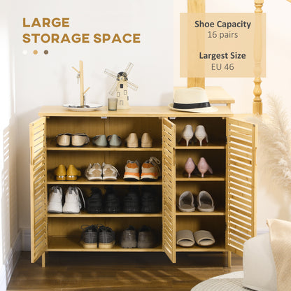 Elfi Naba Wooden Natural Rustic Slatted 3 Door Shoe Cabinet With 8 Shelves