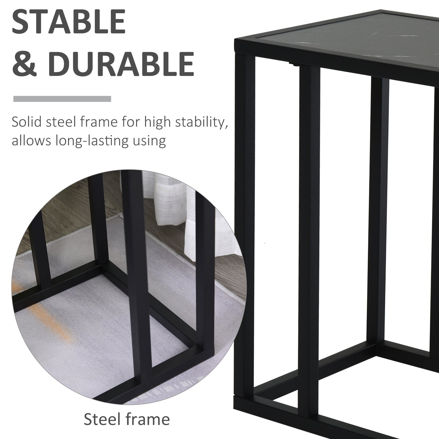 Rase Metal Black Sofa Table With Marble Effect Top