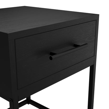 Hoopla Matt Black Wooden Bedside Table 1 Drawer