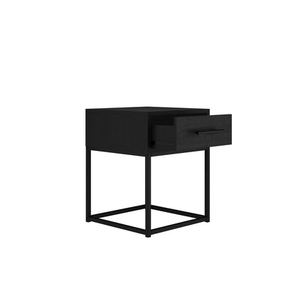 Hoopla Matt Black Wooden Bedside Table 1 Drawer