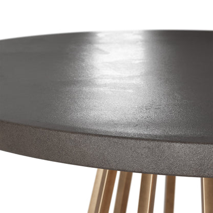 Lucca Grey Faux Dark Concrete Top and Gold Round Dining Table