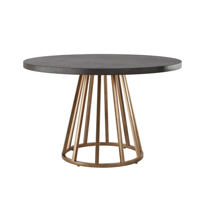 Lucca Grey Faux Dark Concrete Top and Gold Round Dining Table