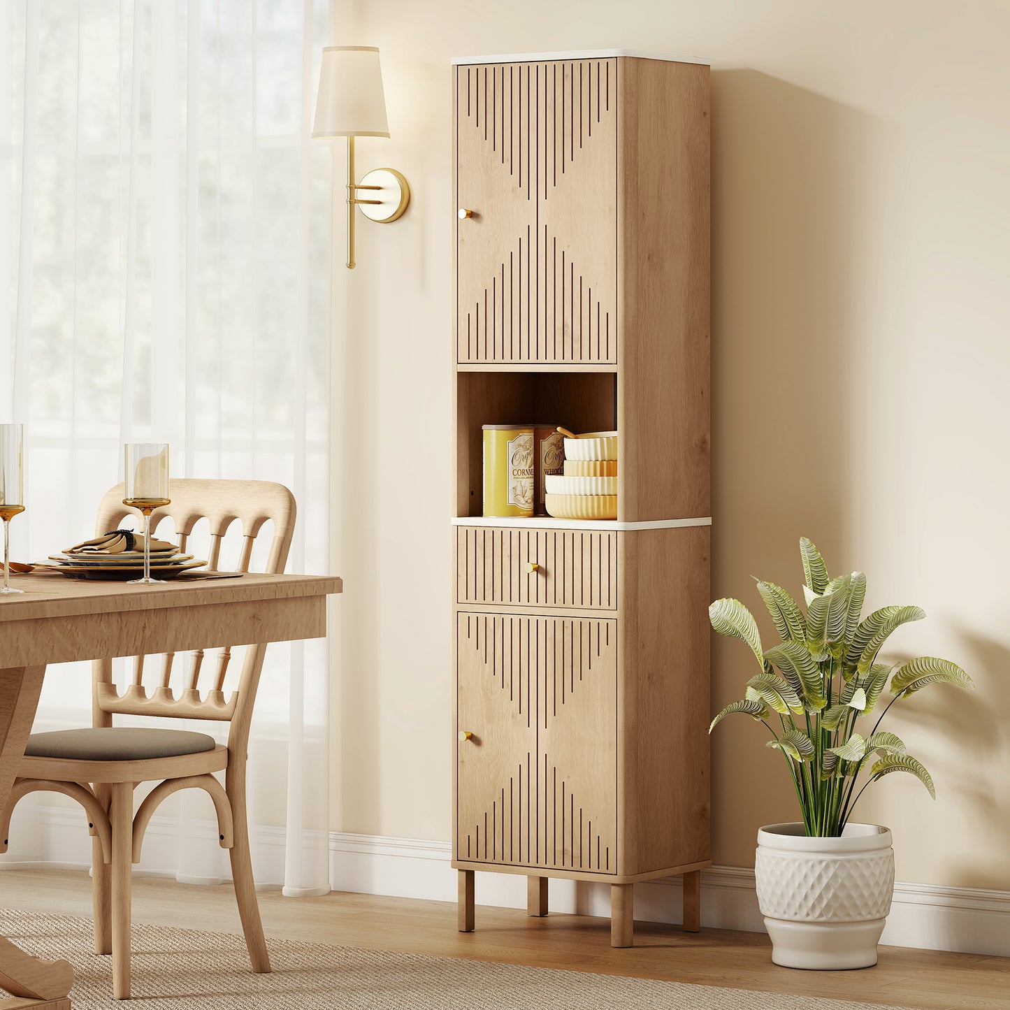 Fasu Slim Bathroom Storage Cabinet With Soft Close Drawer Rail Wood Effect Finish