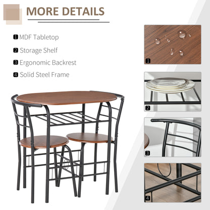 Vidiba Wooden Natural 3 Piece Compact Dining Set