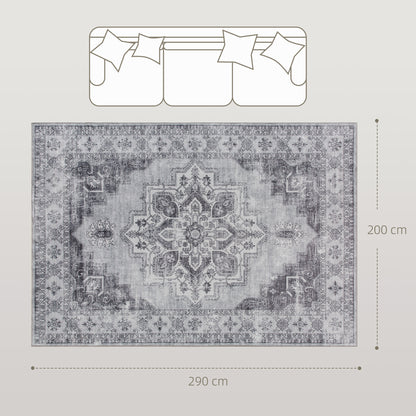 Vera 290 x 200 cm Polyester Grey Vintage Style Non Slip Washable Rug