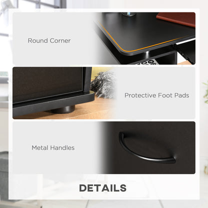 Domofi 120cm Wooden Black Computer Desk With Sliding Keyboard Tray Shelves And Drawers