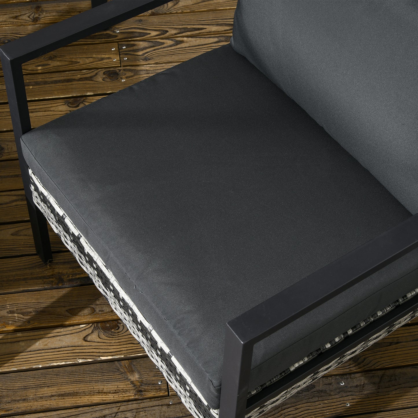 Fineno Rattan Dark Grey and Black 5 Seater Garden Sofa Set With Cushions